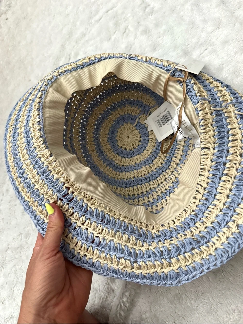 NWT- HOUSE OF HARLOW Blue Stripe Straw Bucket Hat